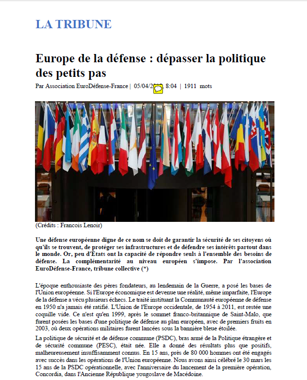 « Pour une défense européenne vraiment assumée. Dépasser la politique des petits pas »